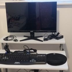 Desk, Acer Monitor, G Keyboard