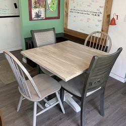 Distressed Farmhouse Grey/Beige Oak Table & Chair Set