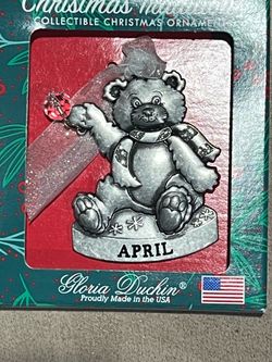 Gloria Duchin Ornament October Bear Birthstone Pewter Stone April