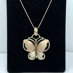 14k 14kt two tone gold butterfly necklace size 20”