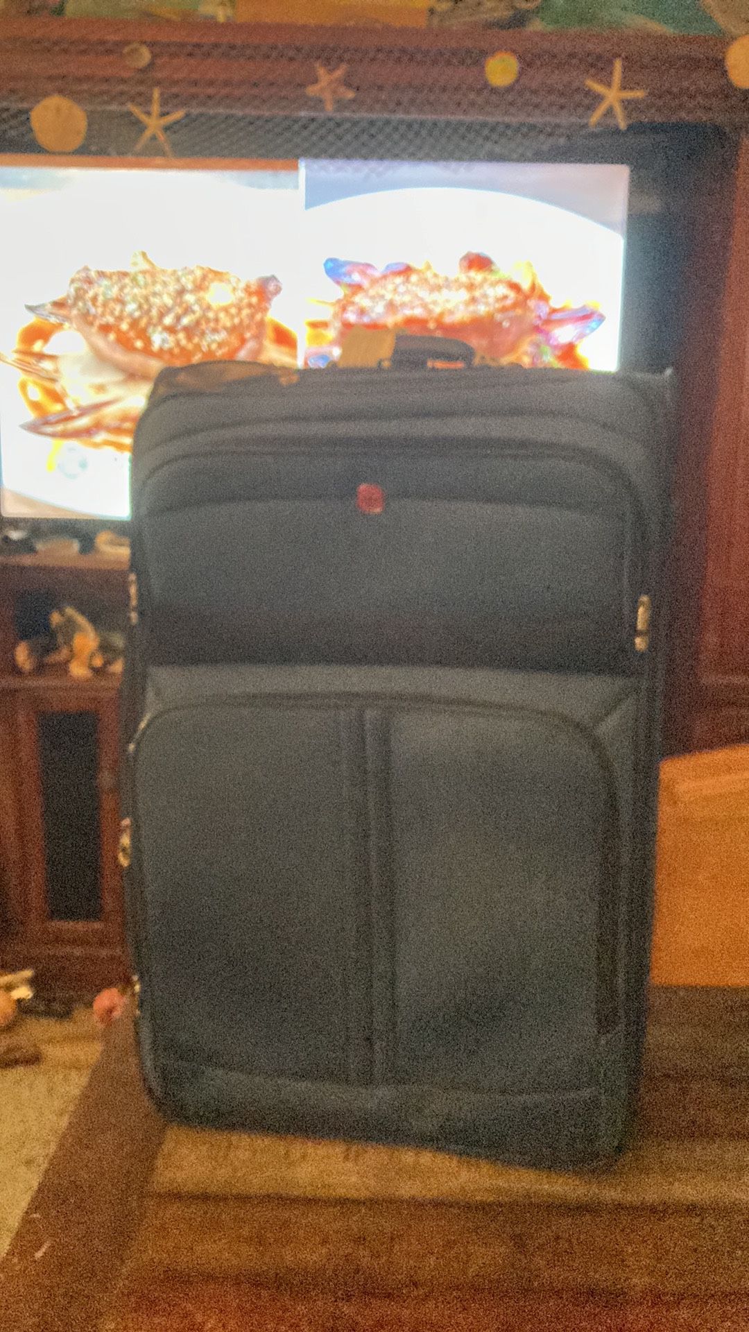 Large, heavy duty, blue durable suitcase