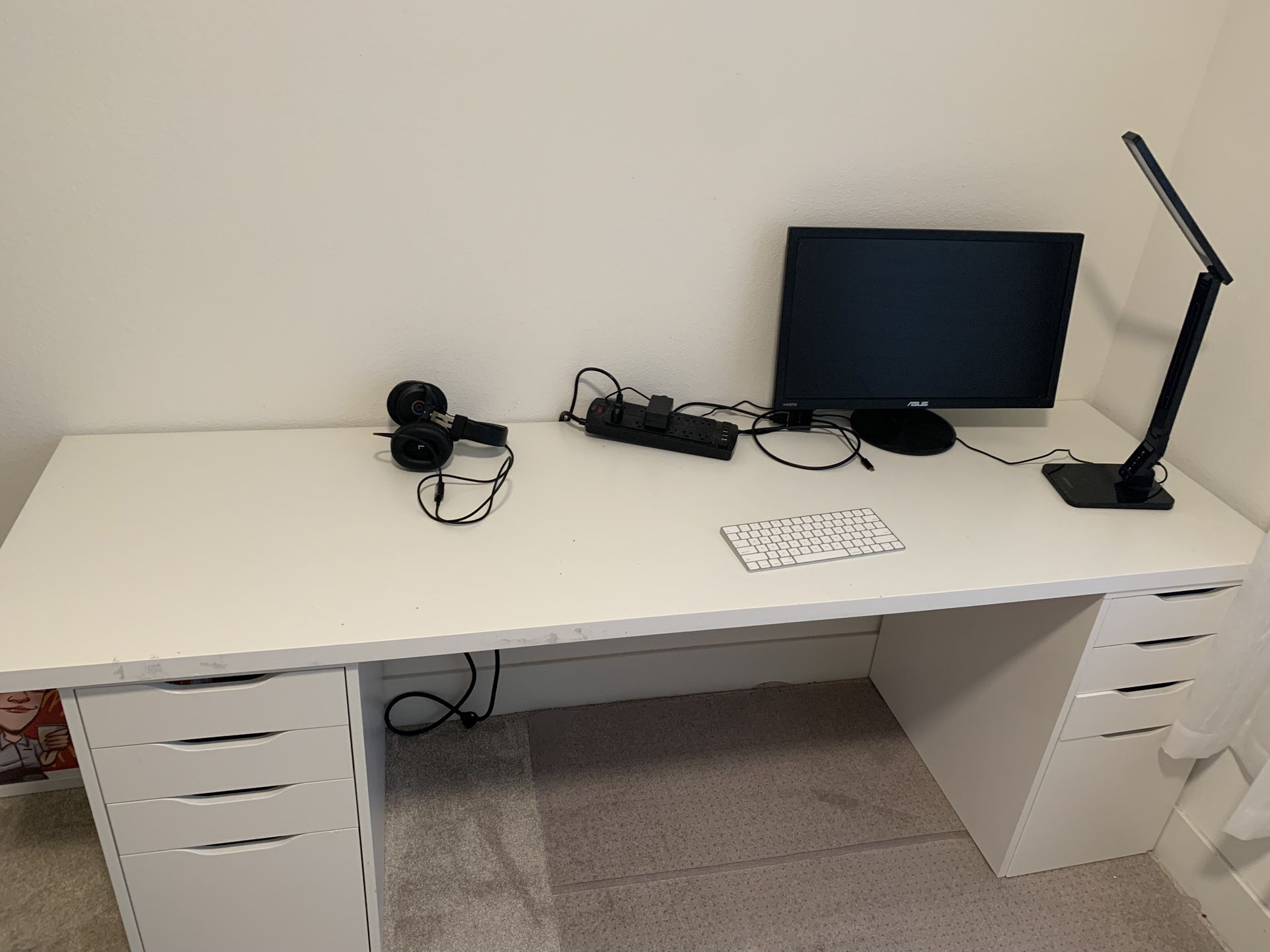 Long White IKEA Desk With Two Drawers 