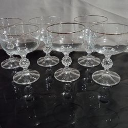 Vintage Bohemia Crystal 5" Tall Silver Rim Czechoslovakia Champagne Glasses