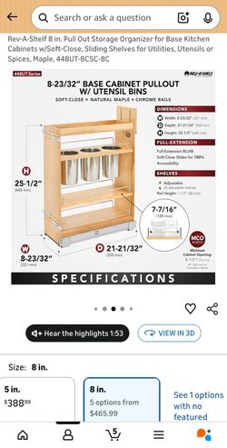 Rev-A-Shelf 8 in. Pull Out Storage Organizer for Base Kitchen Cabinets w/Soft-Close