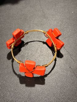 Red Stone Gold Wire Wrap Bangle Bracelet