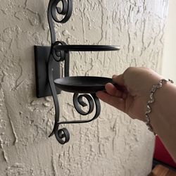 Black Set of 2 Matching Metal Swirl Candle Holder Wall Mounted Sconces
