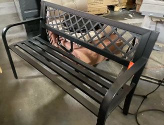 Assembled New 46" Outdoor Bench Iron Steel Frame Garden Park Bench Mesh Pattern