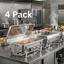 4-Pack of 1-Tray Chafing Dishes, Stainless Steel, 10 Quart Capacity