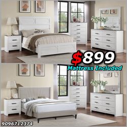 4pcs King Size Bedroom Set w. Mattress Included 