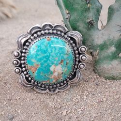 Old Pawn Native  American  Turquoise  Silver  Ring  Signed By J Cowboy 