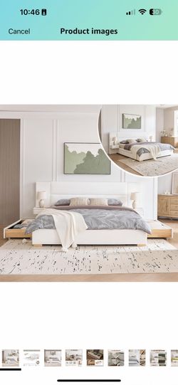 Modern King Platform Bed with Storage Drawers – Like New