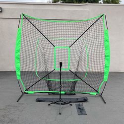 (NEW) $75 Baseball Softball (7x7’ Net & Ball Tee Set) Practice Hitting & Pitching Net w/ Carry Bag
