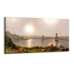 crmotu Large Canvas Wall Art, Harbor Landscape Vintage Art Prints, Coastal Sun Sailboat Scenery Nature Pictures