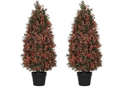 New 3ft Artificial Boxwood Topiary Trees Set of 2 - UV Resistant Fall Faux Plants for Outdoor/Indoor