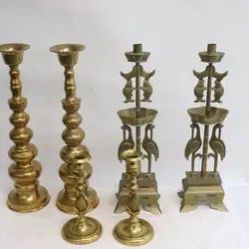 3 Pairs Brass Candle Holders 