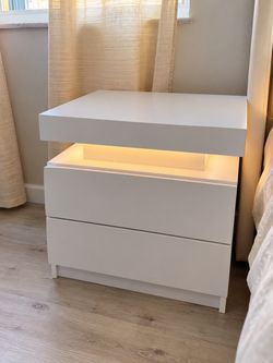 LIKE NEW Modern White LED Nightstand  ✨