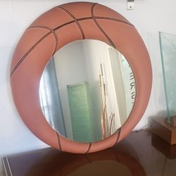 Unique large mirror covered with authentic basketball material