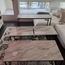 4-Piece White Stone-Top + Black Iron Table Set – $250 | Irvine