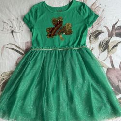 Cat & Jack Green Dress with Sequin Shamrock