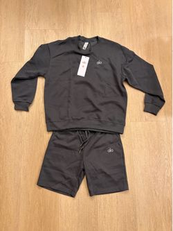 Alo crew neck and shorts set size medium dark grey