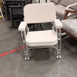 Prime Boat Folding Deck Chair, White, Marine Vinyl, Compact folds and easy to storage, Padded armrests and build with 8 legs for added support and str
