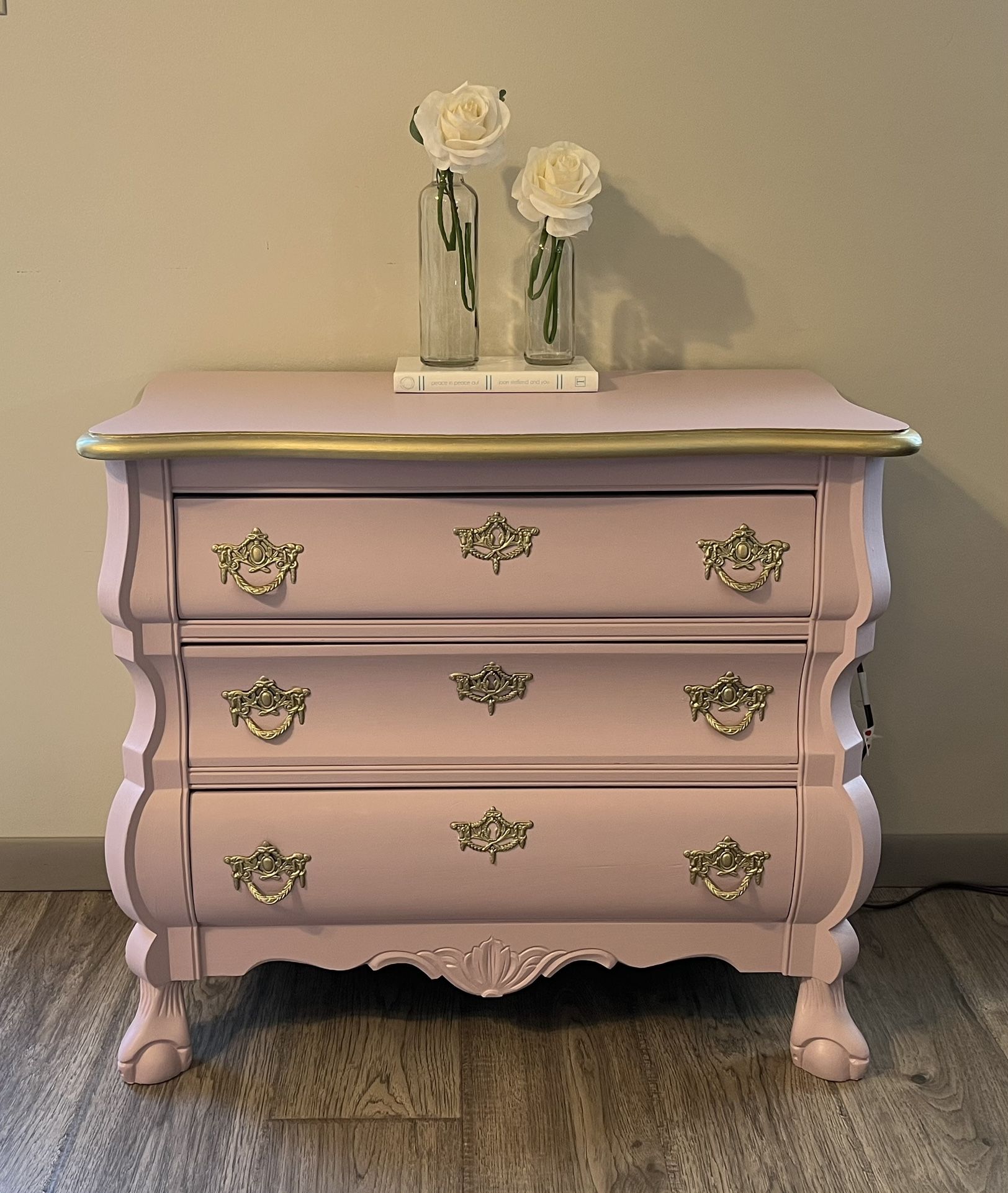 Beautiful Soft Pink And Gold Nightstand Or Small Dresser 