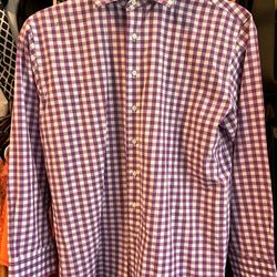 Lorenzo Uomo Trim Fit Gingham Long Sleeve Dress Shirt Purple Gingham Long Sleeve Shirt