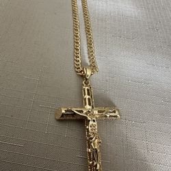Gold Filled Chaim With Big Cross Pendant 