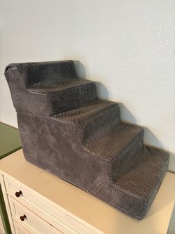 4-Step Pet Stairs Gray Fabric
