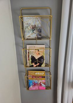 Harper & Willow Geometric Gold Metal 3 Tier Wall Mounted Mail & Magazine Organizer Rack