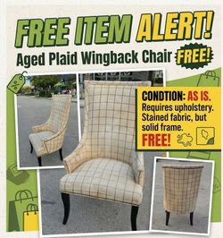 Free Aged Plaid Wingback Chair - Great Project Piece