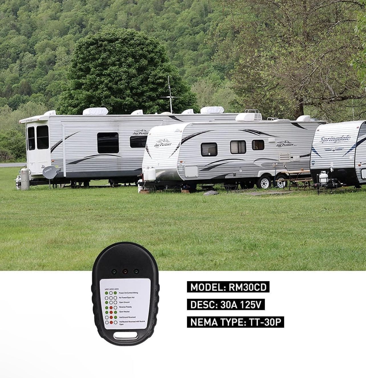 UTSAUTO Probador de pedestal de potencia RV de 30 amperios, analizador de circuito RV de 125 V, probador de circuito RV con luz indicadora LED para re
