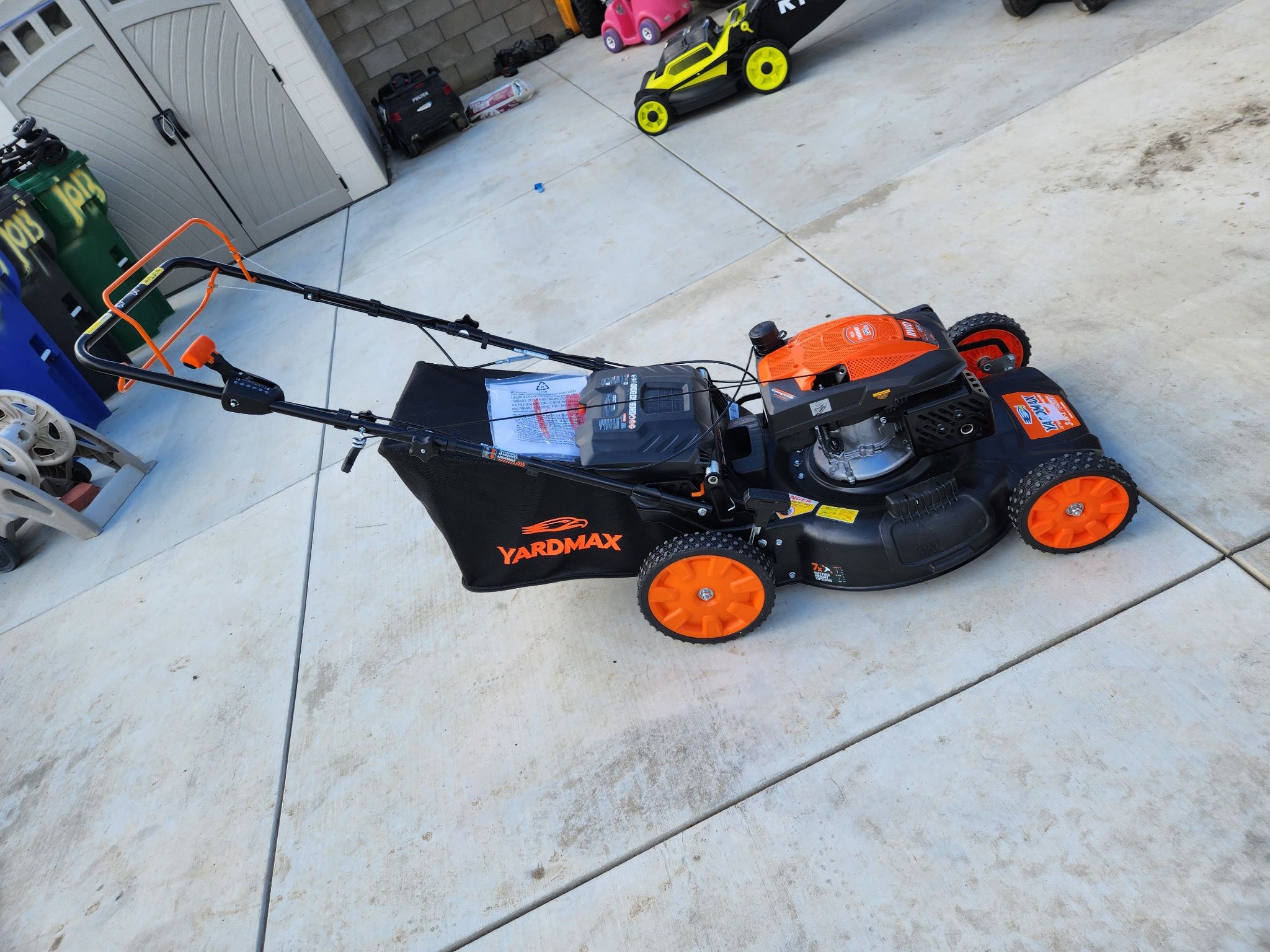 Best Seller YARDMAX 22 in. 201 cc SELECT PACE 6 Speed CVT High Wheel RWD 3 in 1 Gas Walk Behind Self Propelled Lawn Mower