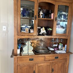 China Hutch And Cabinet,  Spacious With Drawers And Bottom Storage, Lights On Top Of Two Main Doors 