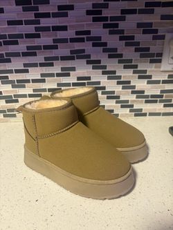 Tan Suede Mini Platform Boots
