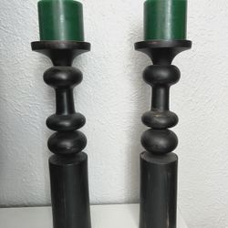 Great Condition: Casares Artisan Candle Holders, Black, Pair, Green Candles