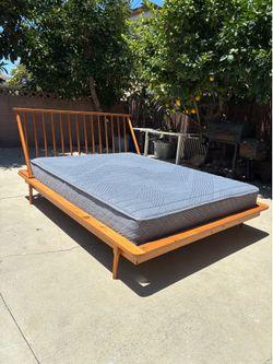 Queen Bed with Wooden Frame & Headboard, Mattress is included, good condition. 2 years old.