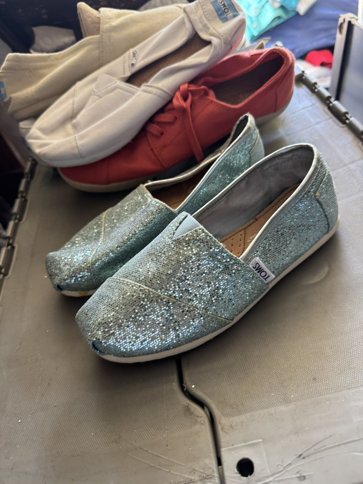 Glitter Blue TOMS Size W 5