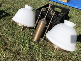 Vintage Brass & Milk Glass Hanging Light Fixture