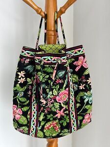Vera Bradley Botanica Drawstring Backpack Backsack Floral w/ Pockets Bag Purse Handbag Shoulder Strap