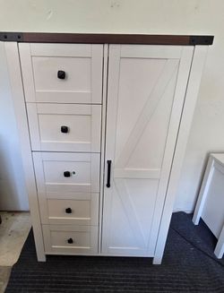 BRAND NEW Farmhouse 5-Drawer Dresser Chest 48" Tall – Barn Door Storage Cabinet | Kalid’s Home Outlet