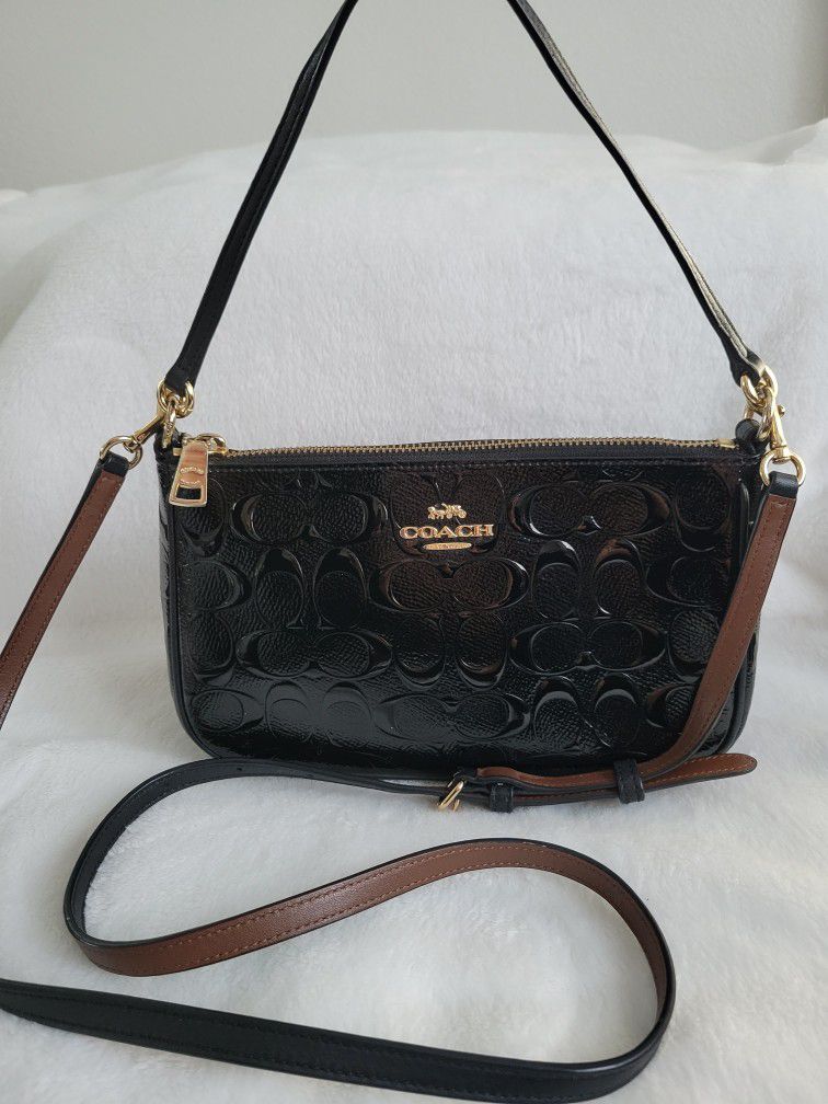 Coach Embossed Patent Leather Pouchette Crossbody