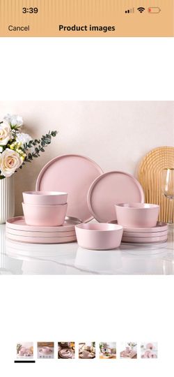 Light Pink Ceramic Dinnerware Set (16 Pieces)