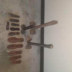Antique Cobbler Anvils with 11 Cast Iron Shoe Forms