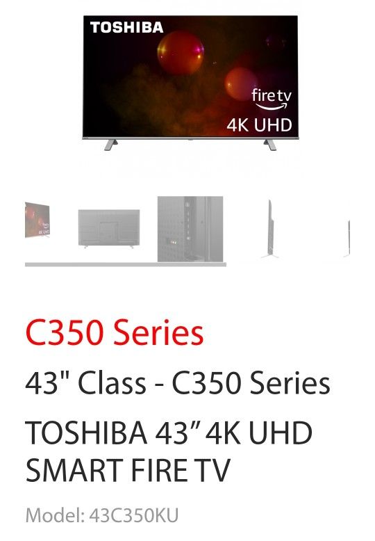 43" television Toshiba flat screen HDTV 4K complete with the remote control and wall mount swivel