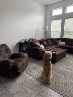 L shaped couch with Recliner & Ottoman