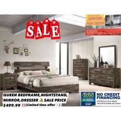 QUEEN BEDFRAME, NIGHTSTAND, MIRROR, DRESSER $499.99 (limited Time Offer ) 