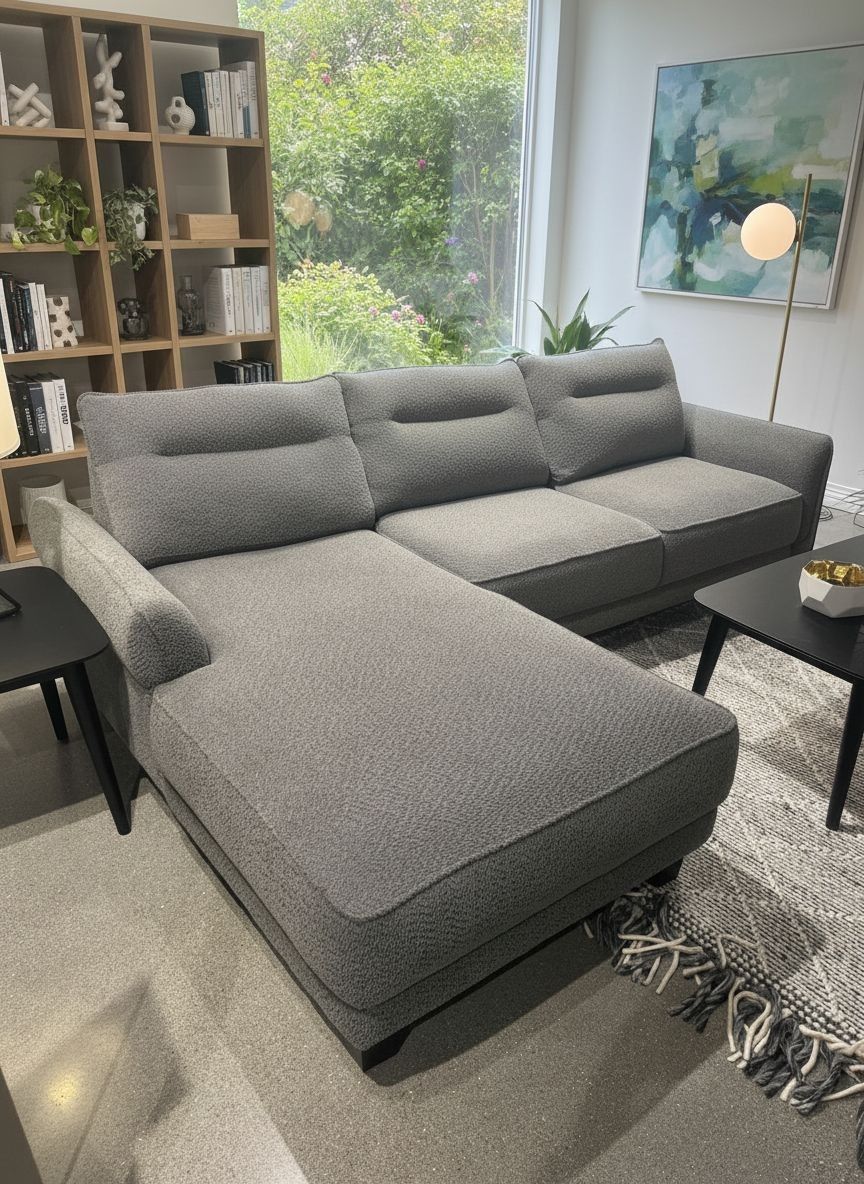 Sectional Sofa Grey Fabric Boucle New