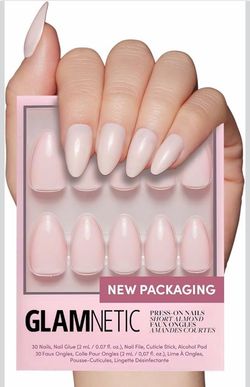 New Glamnetic Press On Nails BALLET PINK - Short Almond, Glossy Fake Nails 30 Pc Full Kit