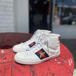 Gucci Bee Ace High-Top Sneakers White Leather